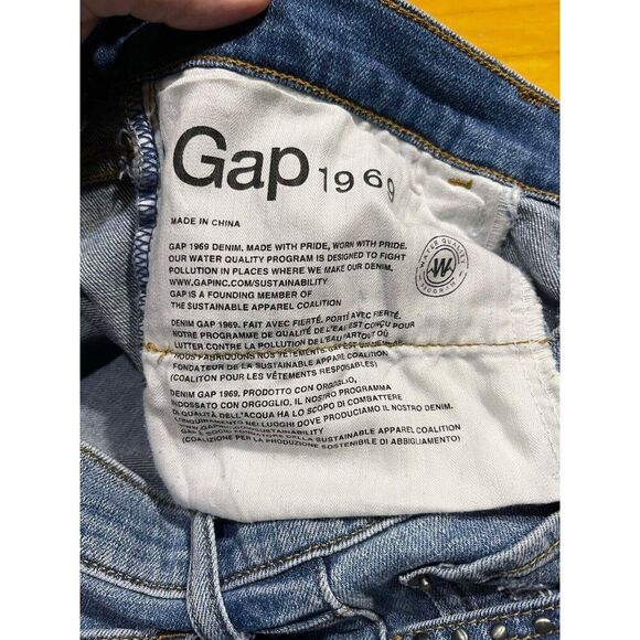 Gap 1969 Women's Jeans Size 29 R Real Straight Blue Whiskered Faded Embellished - Picture 5 of 10